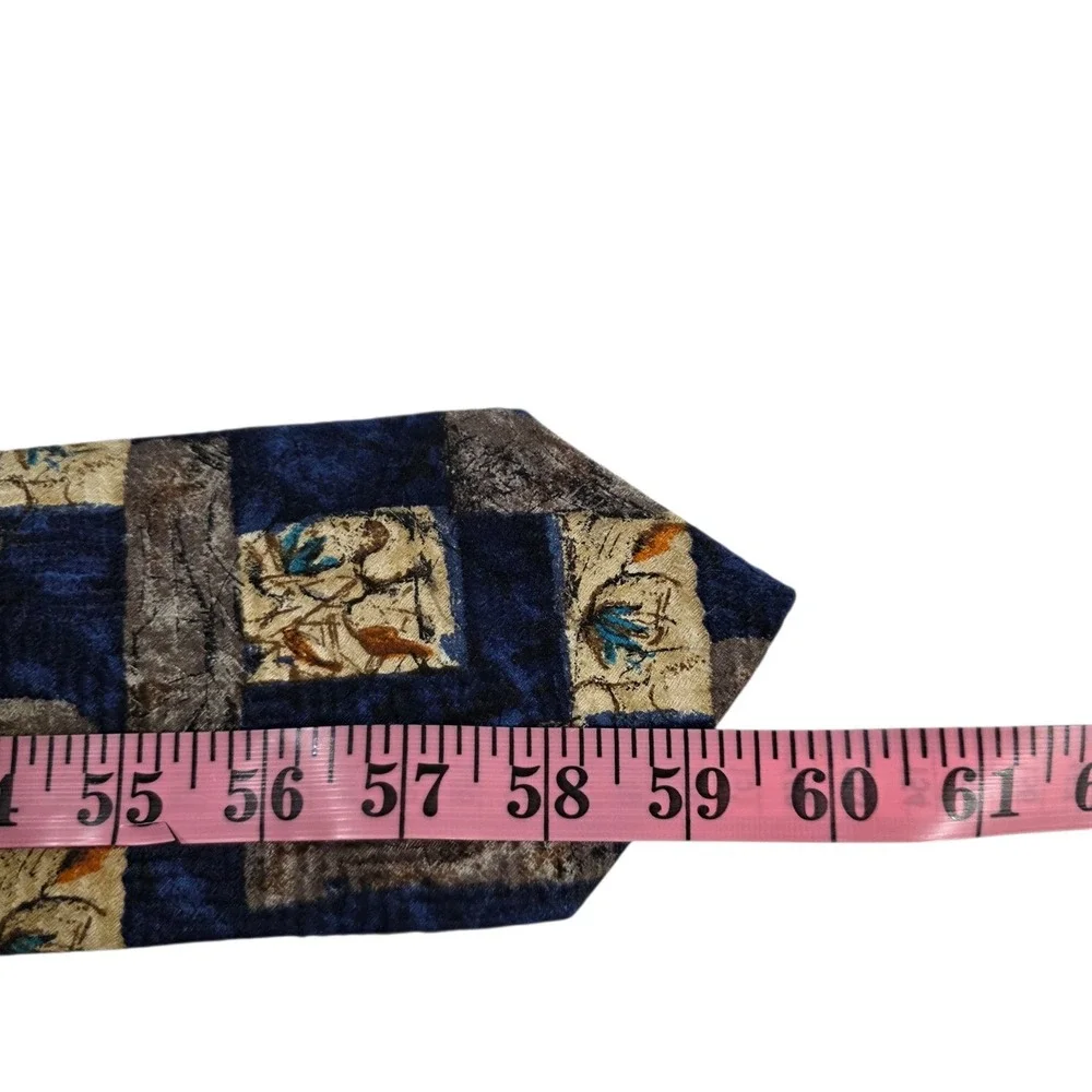 Ermenegildo Zegna Mens Tie Navy Blue Gray Silk‎ Floral Plaid Classic Designer